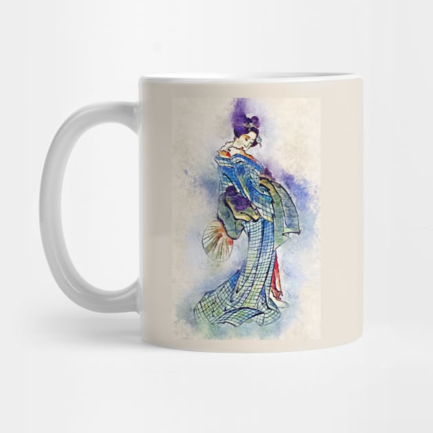 Beautiful Geisha / Vintage Watercolor Hokusai japanese art style from Edo period by Naumovski